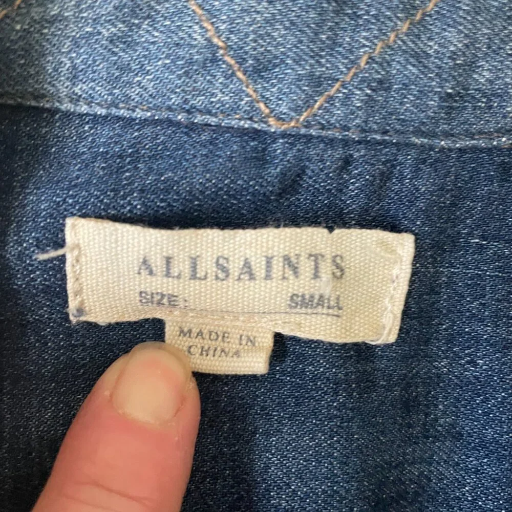 Men's All Saints Snap Buttons denim shirt with corduroy collar-Size S - Picture 3 of 9